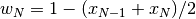 w_N=1-(x_{N-1}+x_N)/2